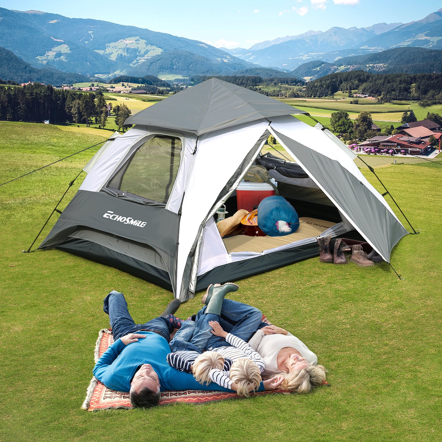 4-Person White + Gray Double Layer Umbrella Tent