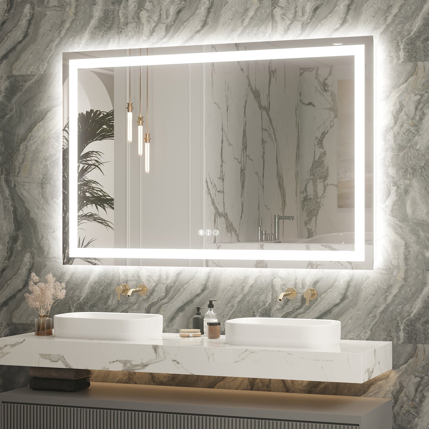 40" x 59"Dokes Frameless Anti-Fog LED Lighted Dimmable Wall Mounted Bathroom Vanity Mirror