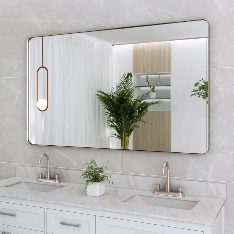 40" x 24" (Silver )Filleted Corner Wall Mounted Mirror, Bathroom Mirror, Vanity Wall Mirror With Metal Frame