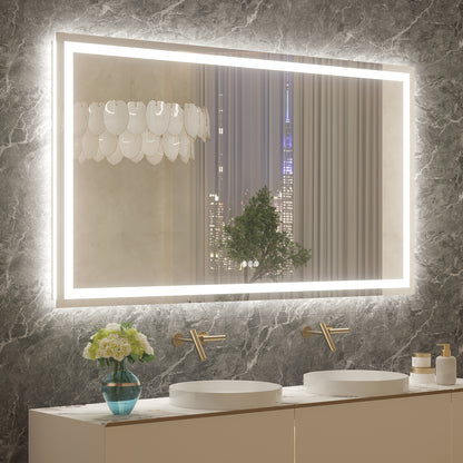 72" x 40"Dokes Frameless Anti-Fog LED Lighted Dimmable Wall Mounted Bathroom Vanity Mirror