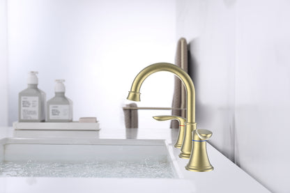 3008B-NA  |   2-Handle 8 inch Widespread Bathroom Sink Faucet Brushed Gold Lavatory Faucet 3 Hole 360° Swivel Spout Vanity Sink Basin Faucets 3008B-NA