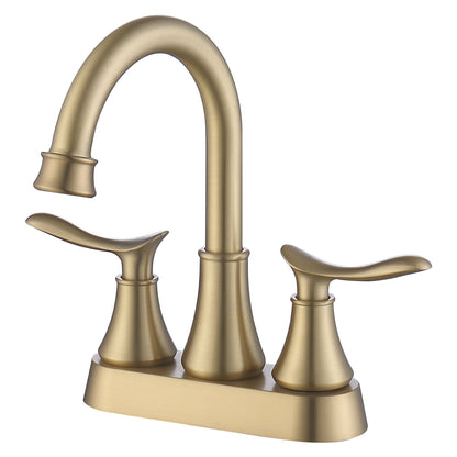 4009-BG  |  2-Handle 4-Inch Brushed Gold Bathroom Faucet, Bathroom Vanity Sink Faucets with Pop-up Drain and Supply Hoses 