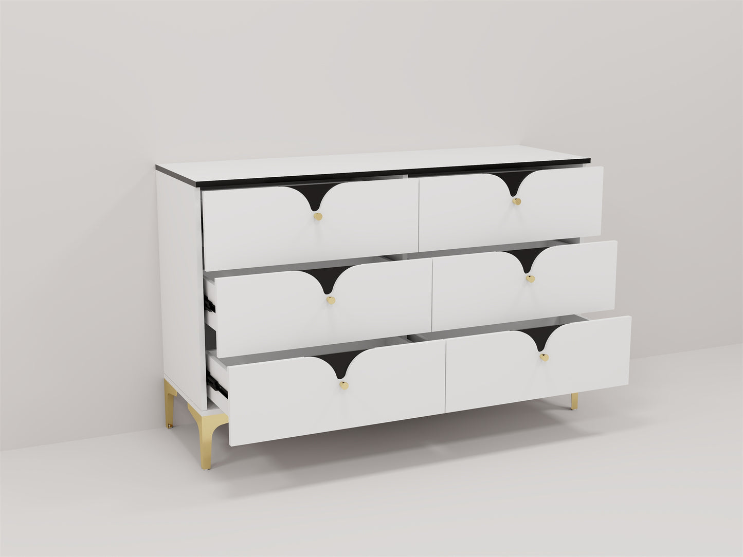 White Modern 6 Drawers Dresser Cabinet