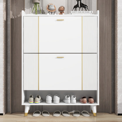 White Two Flip Blister Card Gold Bar Shoe Cabinet