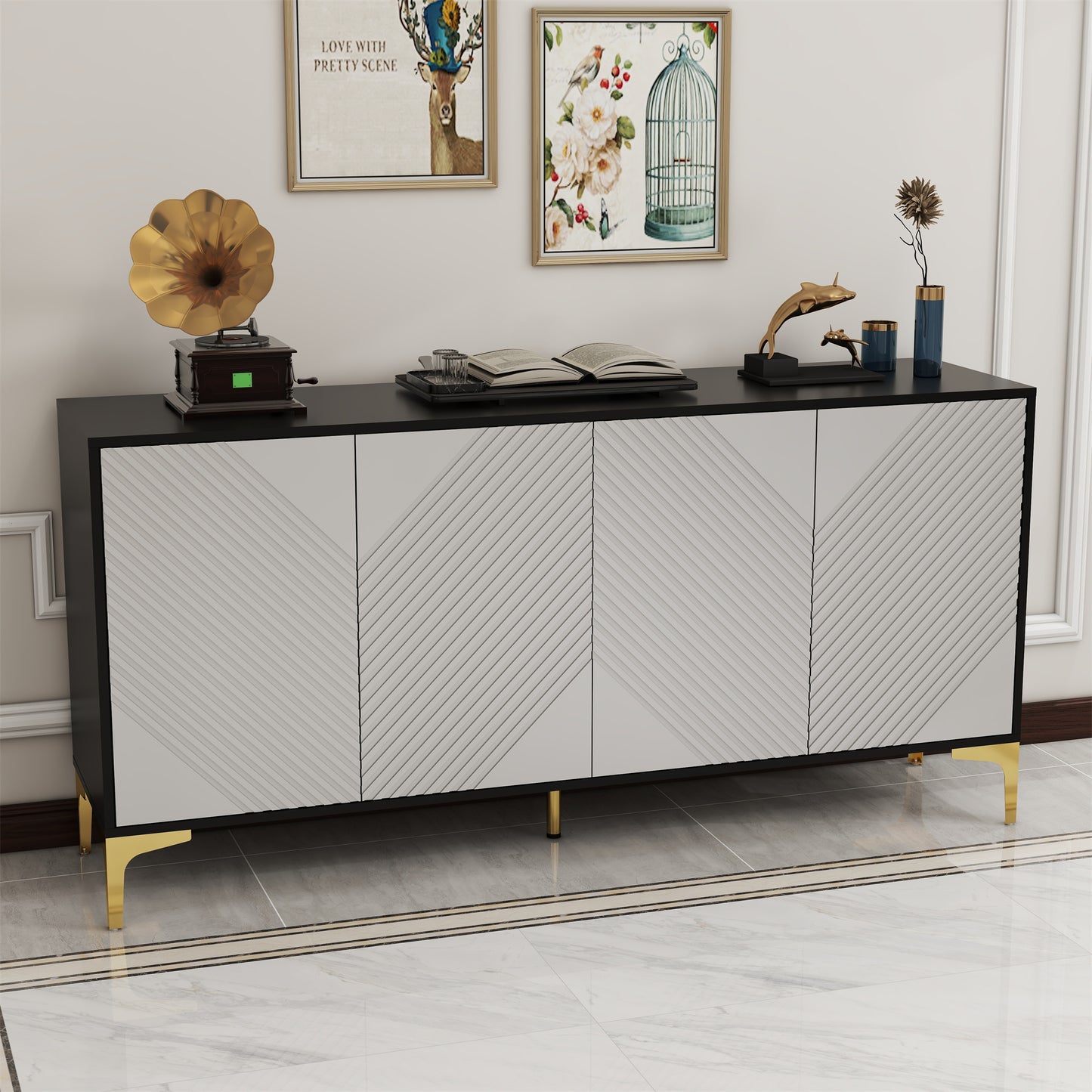 4 door black blister modern side cabinet