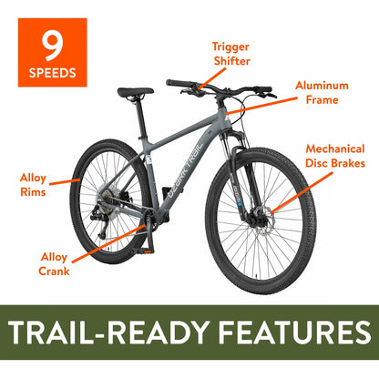 refurbish Ozark Trail 29" Ridge Mountain Bike, Large Frame, Fits Riders 5'9" - 6'2"+, Gray, Adult, Unisex