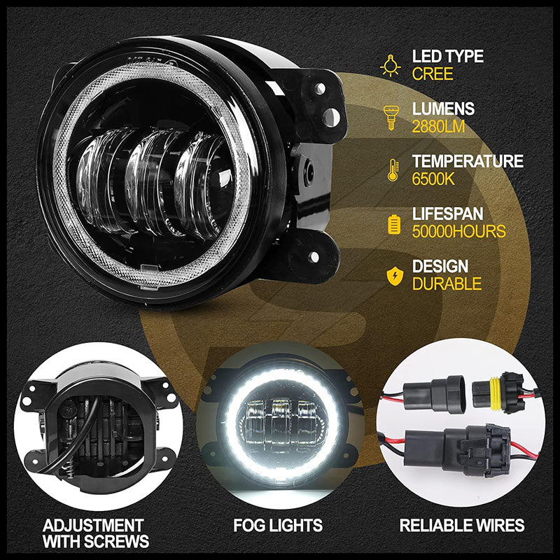 7 Inch 105w Round Light Xbd Black-4 Inch White And Yellow Fog Light Xbd Black- 4pcs In Set