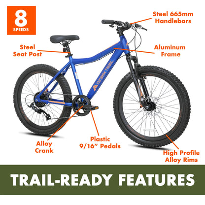 refurbish Ozark Trail 24" Glide Mountain Bike, 8 Speed, Blue, Fits Riders 4'6" - 5'6", Teen, Unisex