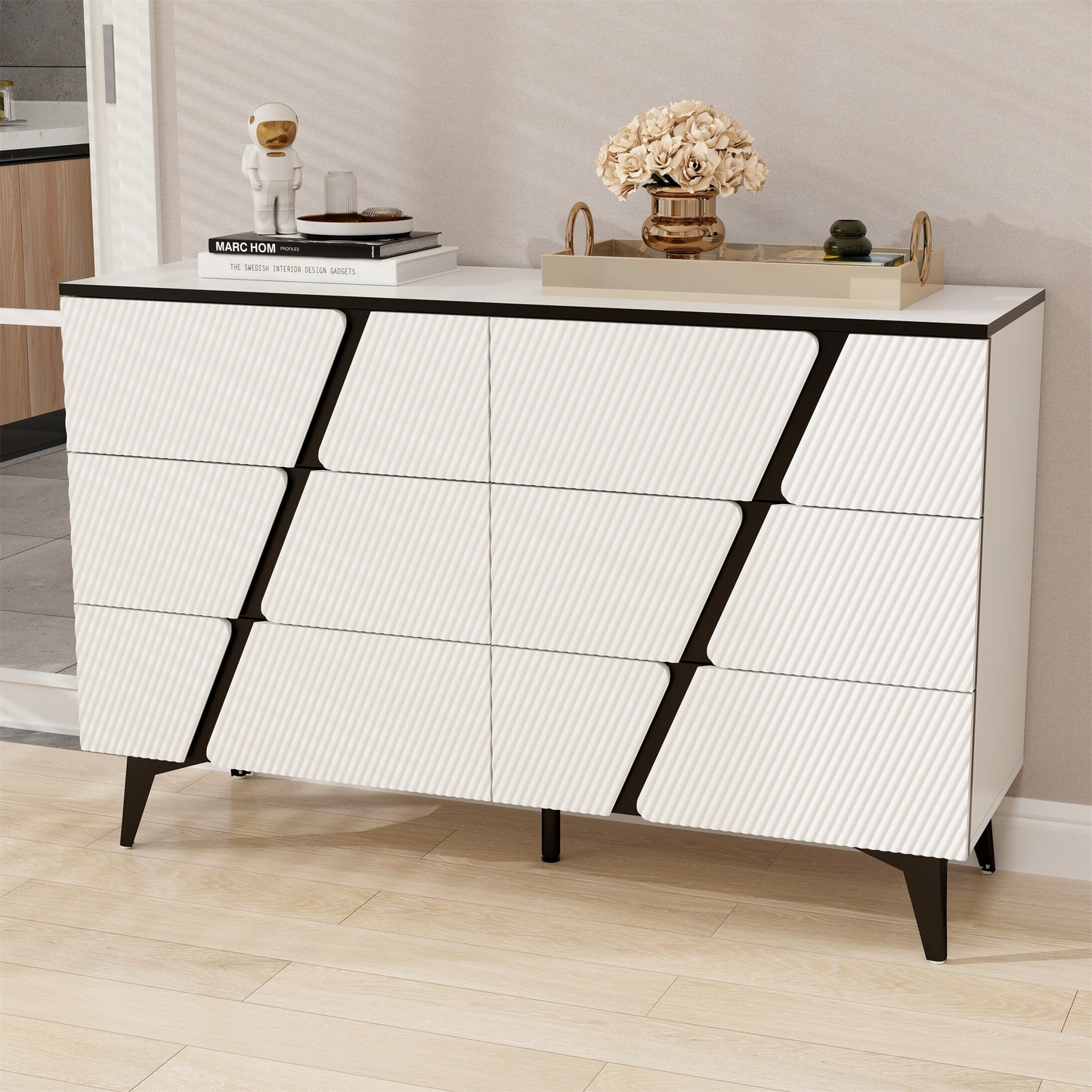 White blister twill modern six-drawer cabinet