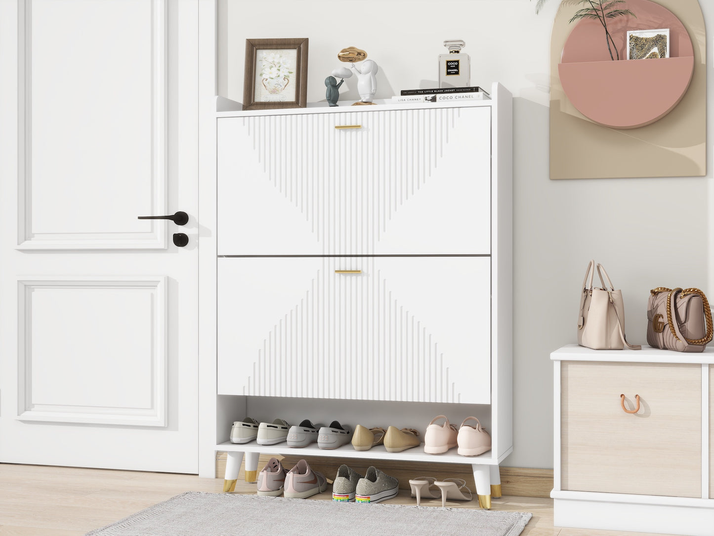 White Two-turn Cup Shoe Cabinet