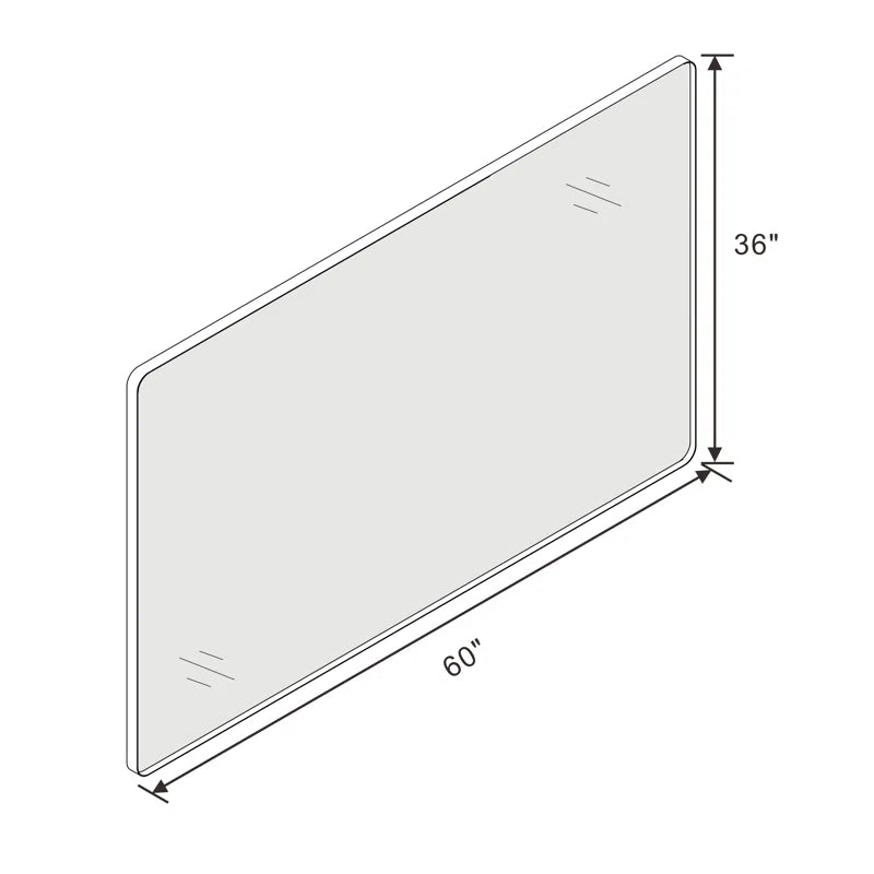 60" x 36"(Silver) Filleted Corner Wall Mounted Mirror, Bathroom Mirror, Vanity Wall Mirror With Metal Frame