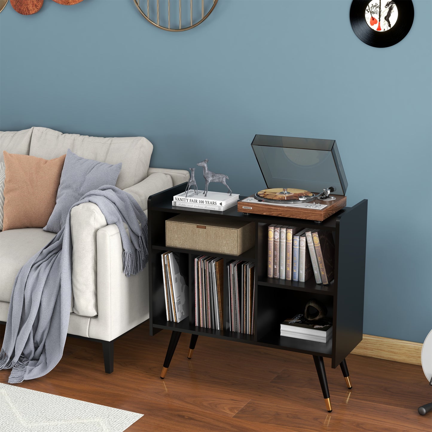 Six-Compartment Record Rack With USB Port