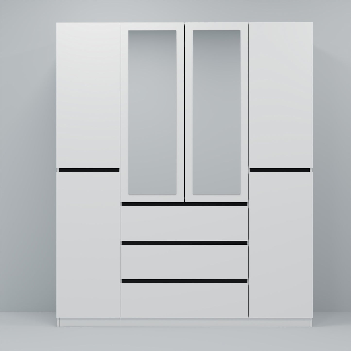 Three Drawer, Six Door Modern Wardrobe with Silver Mirror and No Pull Handle (2 packs of 2 cannot be sold separately)