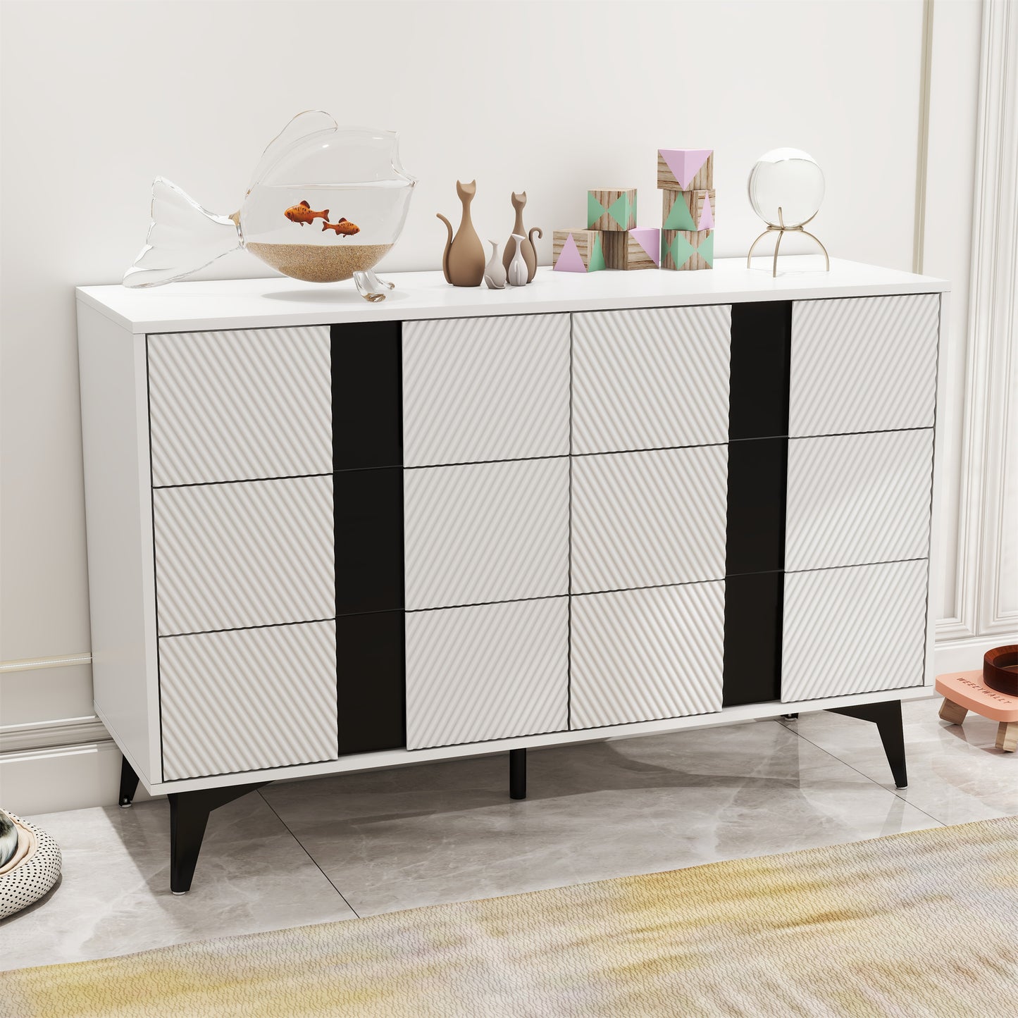 White blister six-drawers dresser cabinet