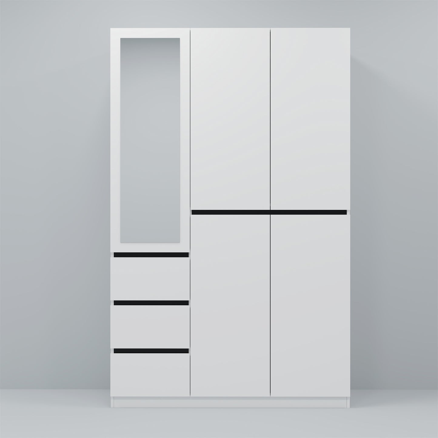 Three Drawer, Five Door Modern Wardrobe with Silver Mirror and No Pull Handle (2 packs of 2 cannot be sold separately)