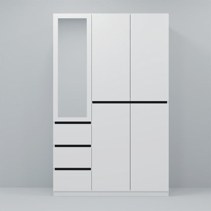 Three Drawer, Five Door Modern Wardrobe with Silver Mirror and No Pull Handle (2 packs of 2 cannot be sold separately)