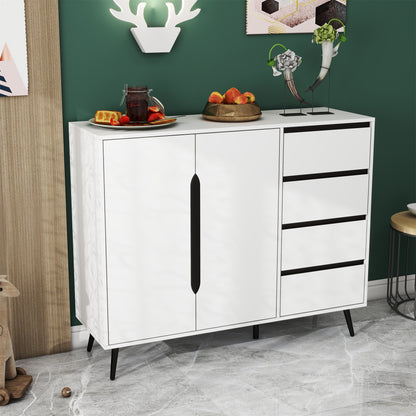 White modern side cabinet with four drawers and two doors