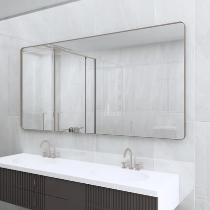 72" x 36" (Silver) Filleted Corner Wall Mounted Mirror, Bathroom Mirror, Vanity Wall Mirror With Metal Frame