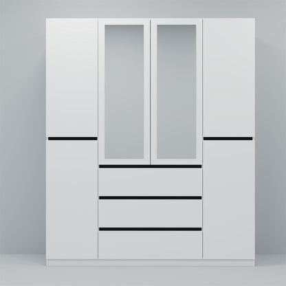 Three Drawer, Six Door Modern Wardrobe with Silver Mirror and No Pull Handle (2 packs of 2 cannot be sold separately)