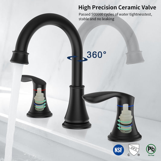 ‎3007B-ORB | 2-Handle 8 inch Widespread Bathroom Sink Faucet Oil Rubbed Bronze Lavatory Faucet 3 Hole 360° Swivel Spout Vanity Sink Basin Faucets with Pop Up Drain Assembly and cUPC Water Supply Hoses