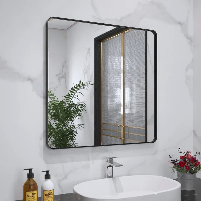 30" x 30"Filleted Corner Wall Mounted Mirror, Bathroom Mirror, Vanity Wall Mirror With Metal Frame