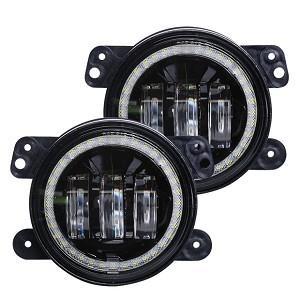 7″ Spider Headlight – Orange With Halo – 4″ JK Clock Fog Light Black – 4PCS in Set