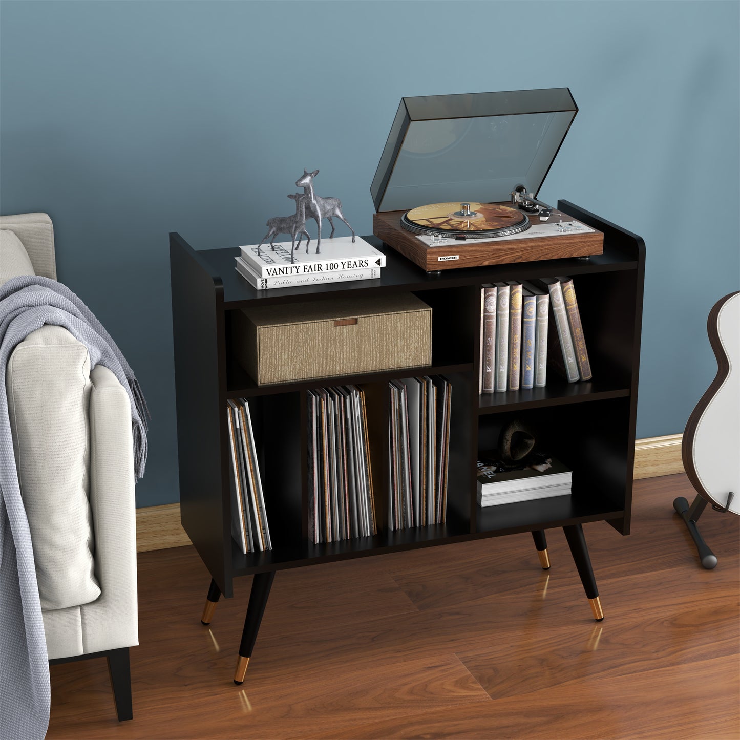 Six-Compartment Record Rack With USB Port