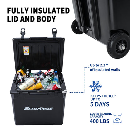 45QT New Black Insulated Box with Wheels and Trolley