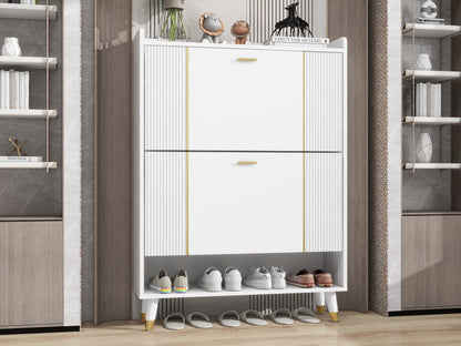 White Two Flip Blister Card Gold Bar Shoe Cabinet