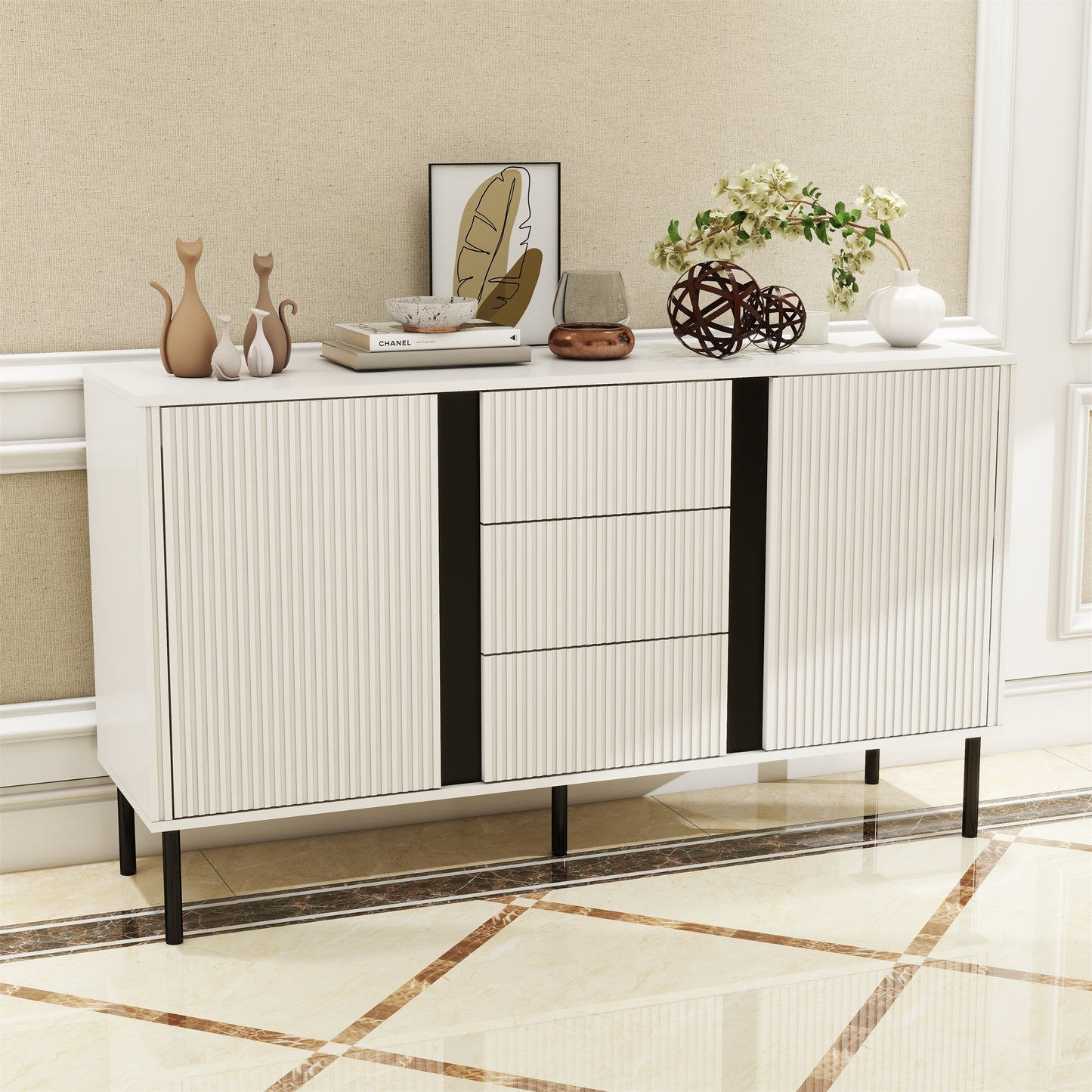 White blister modern three drawers and two door side cabinets