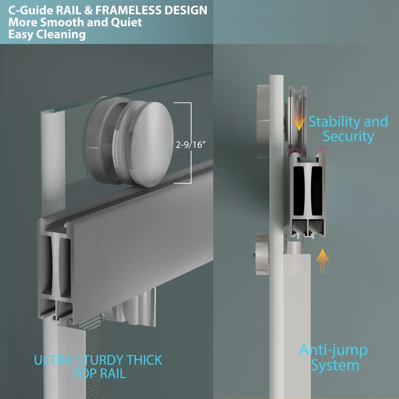 60" W x 79" H Frameless Shower Door with Advanced Closing System