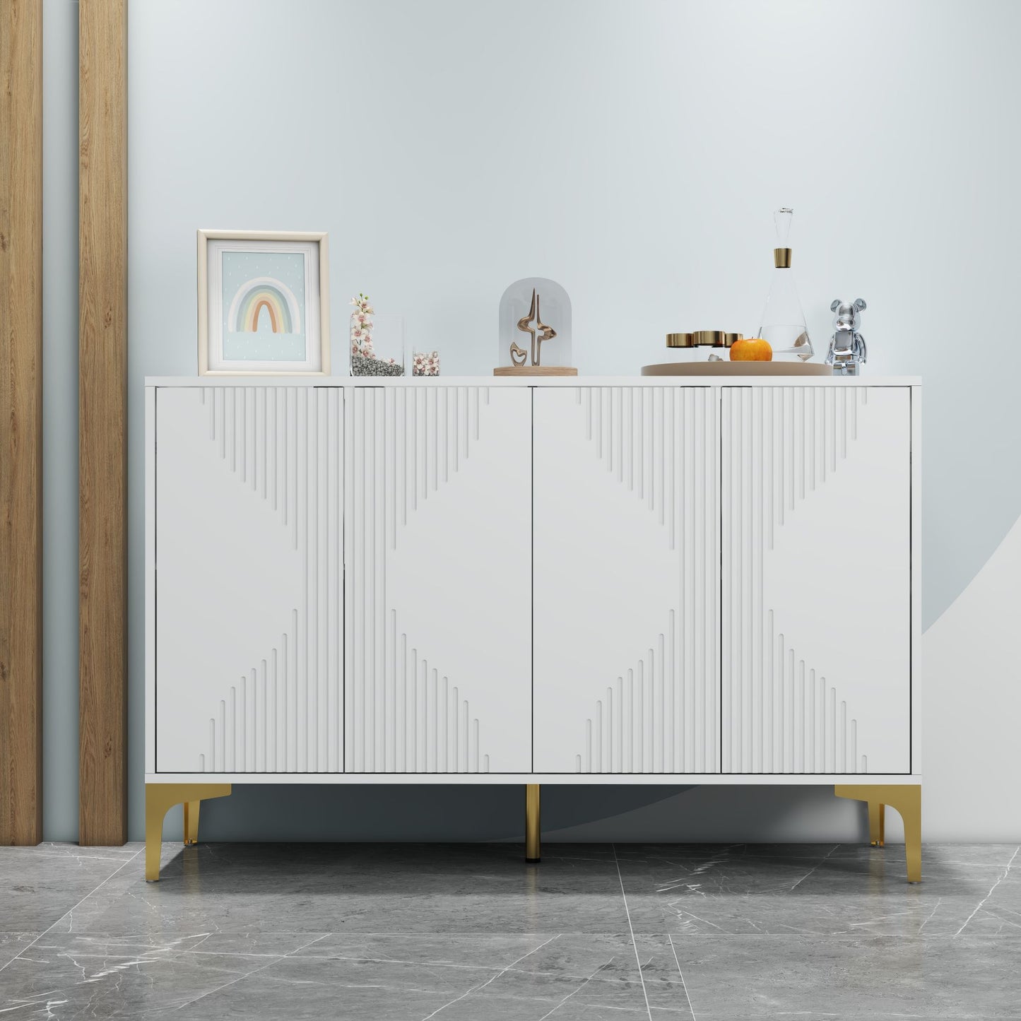 White four-door cream style side cabinet