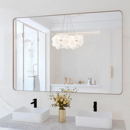 48" X 36" (Silver) Filleted Corner Wall Mounted Mirror, Bathroom Mirror, Vanity Wall Mirror With Metal Frame