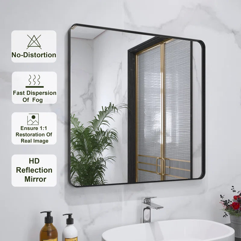 30" x 30"Filleted Corner Wall Mounted Mirror, Bathroom Mirror, Vanity Wall Mirror With Metal Frame