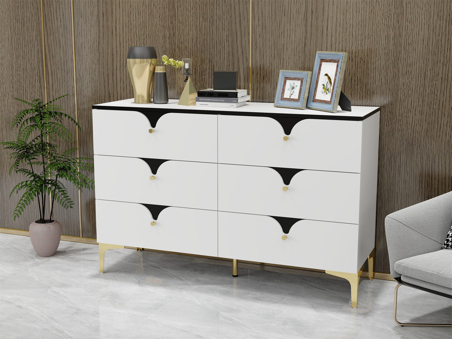 White Modern 6 Drawers Dresser Cabinet