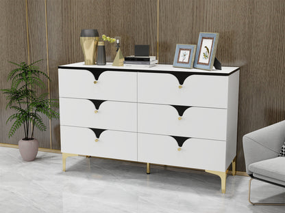 White Modern 6 Drawers Dresser Cabinet