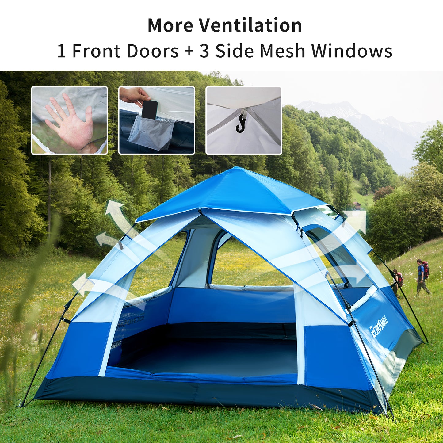 4-Person White + Blue Single-Sheet Umbrella Tent