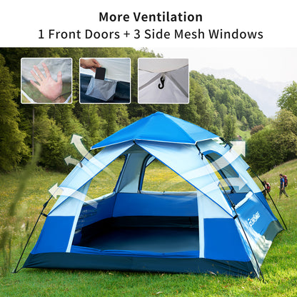 4-Person White + Blue Single-Sheet Umbrella Tent