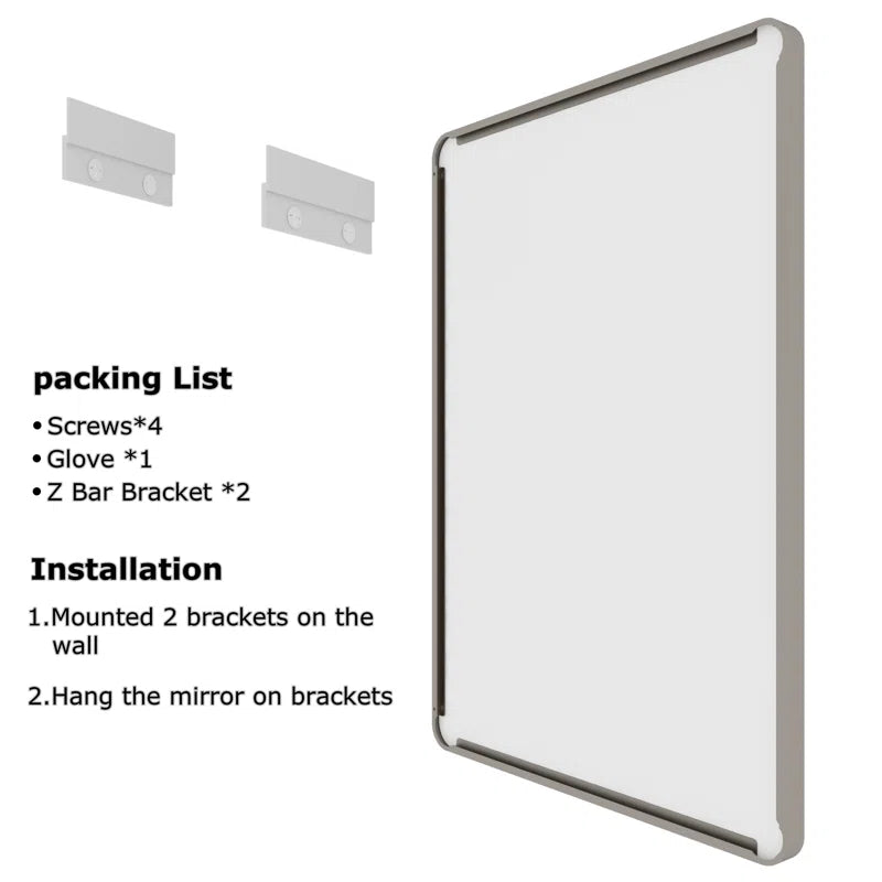 40" x 24" (Silver )Filleted Corner Wall Mounted Mirror, Bathroom Mirror, Vanity Wall Mirror With Metal Frame