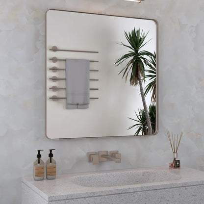 30" x 30" (Silver) Filleted Corner Wall Mounted Mirror, Bathroom Mirror, Vanity Wall Mirror With Metal Frame