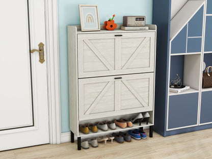 Light Gray 2-Flip Patchwork Shoe Cabinet