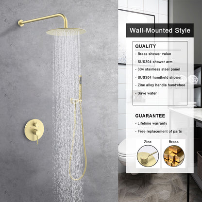 L-8002S-Shower System Shower Faucet Combo Set Wall Mounted with 10" Rainfall Shower Head and handheld shower faucet, Chrome Finish with Brass Valve Rough-In