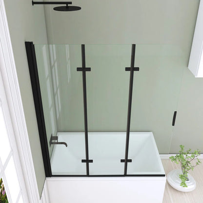 51" W x 59" H Three Plates Folding Tub Door Bathtub Screen with Clear Glass