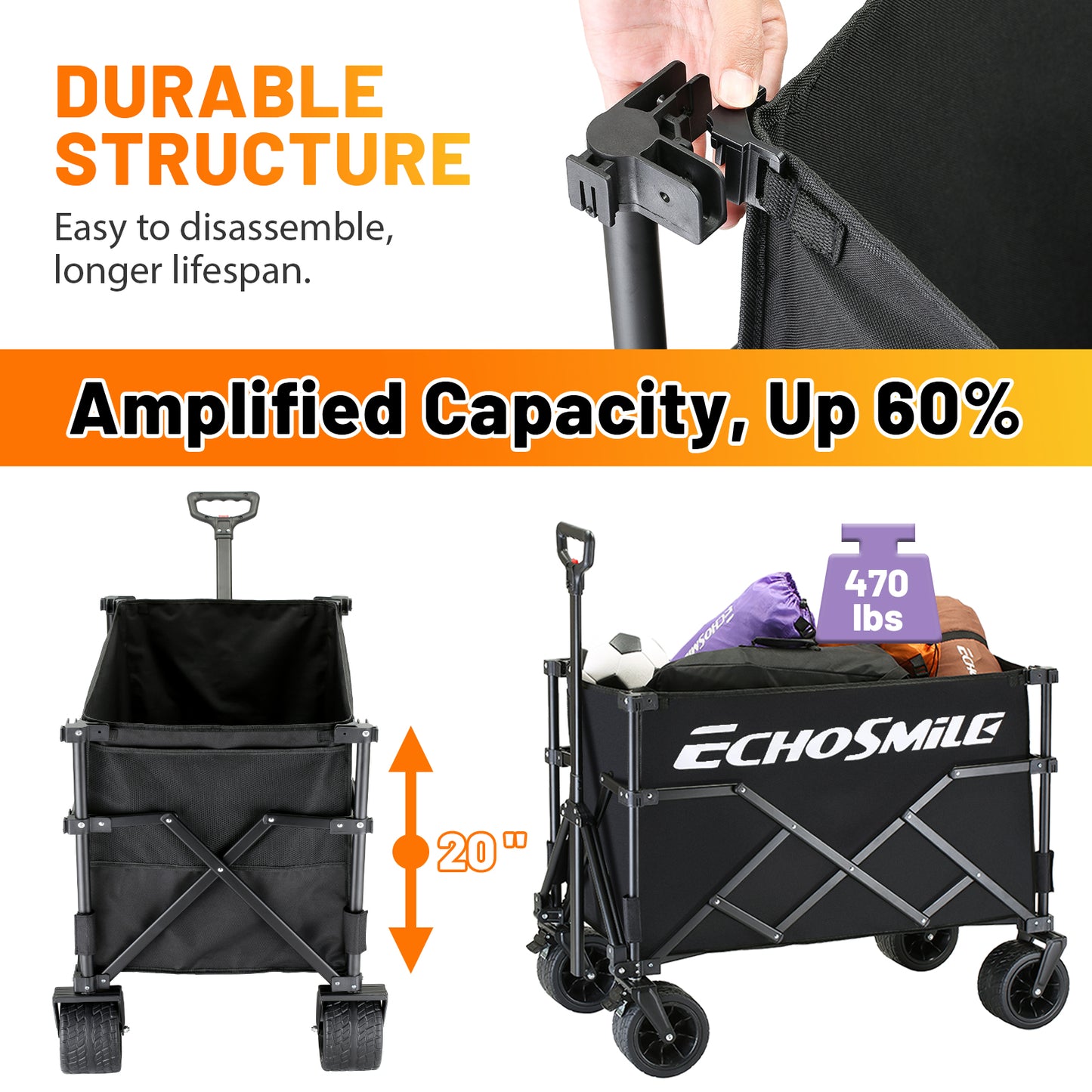 Black Heightened Removable Inner Pocket Campers