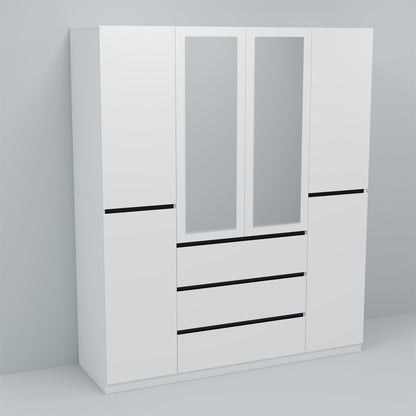 Three Drawer, Six Door Modern Wardrobe with Silver Mirror and No Pull Handle (2 packs of 2 cannot be sold separately)