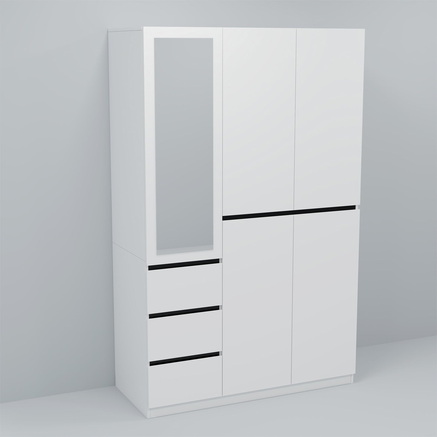 Three Drawer, Five Door Modern Wardrobe with Silver Mirror and No Pull Handle (2 packs of 2 cannot be sold separately)