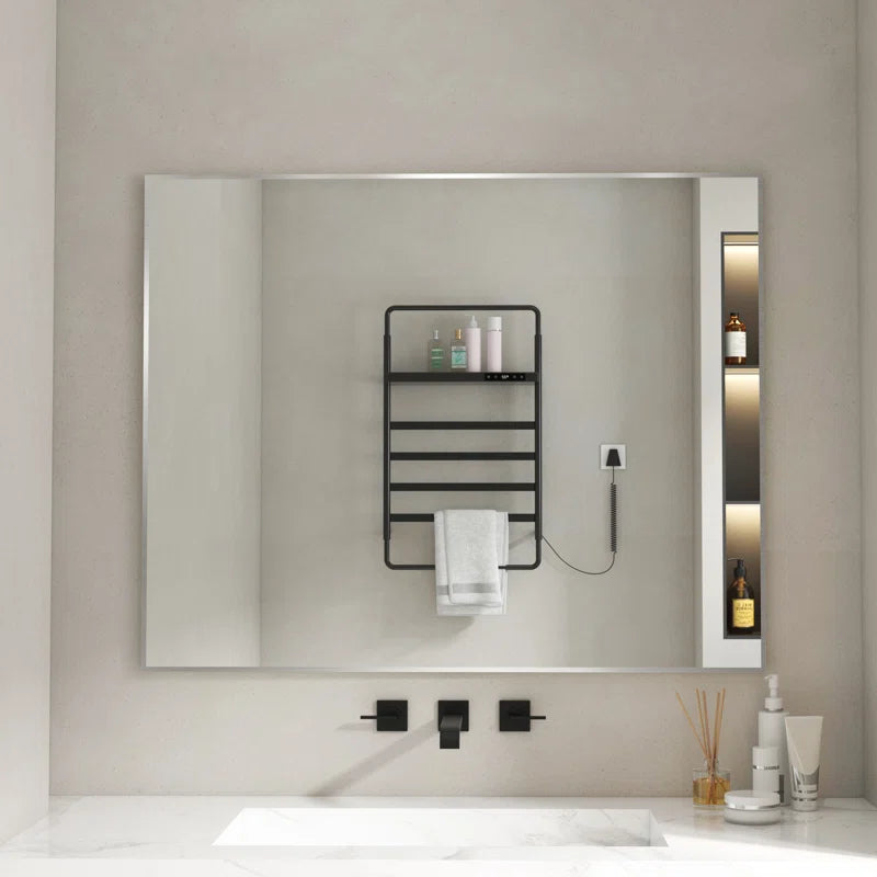 40" x 32" (Silver) Filleted Corner Wall Mounted Mirror, Bathroom Mirror, Vanity Wall Mirror With Metal Frame