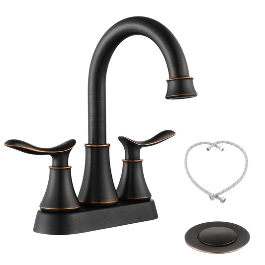 4009-ORB | 2-Handle 4-Inch Oil Rubbed Bronze Bathroom Faucet, Bathroom Vanity Sink Faucets with Pop-up Drain and Supply Hoses 