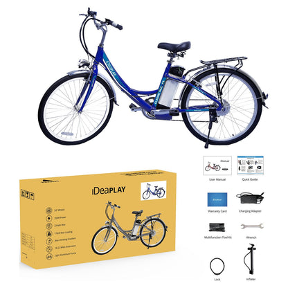 IDEAPLAY P20 26 inch Electric Bike for Adults, 250W Electric Commuter Bicycle with 3 Riding Modes Ebike for Women Men, Blue