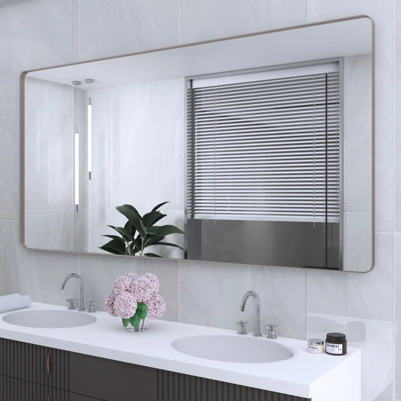 72" x 36" (Silver) Filleted Corner Wall Mounted Mirror, Bathroom Mirror, Vanity Wall Mirror With Metal Frame